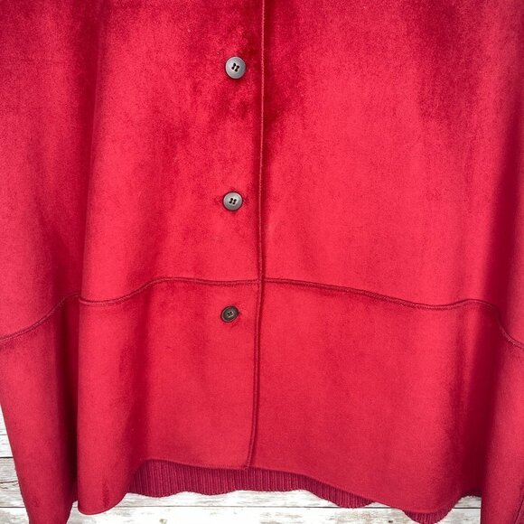 J. Jill XL Button Vest Red Ribbed Cotton Back Polyester Front​​​ - Picture 3 of 10